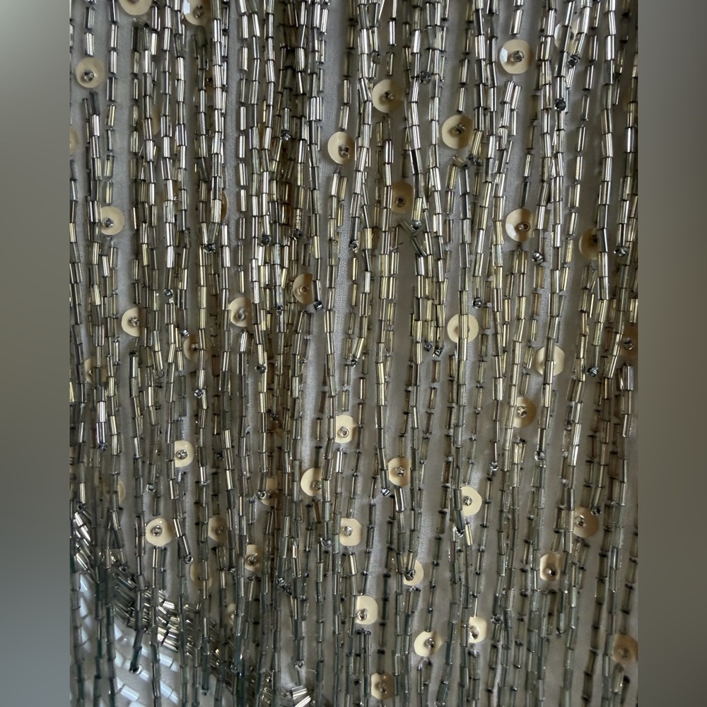 Vintage 100% Silk Beaded Gold Silver Fringe Cocktail Flapper Dress Short Sleeved - Picture 9 of 10